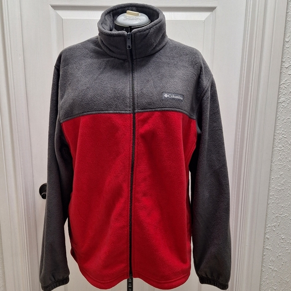 Columbia Men's Red and Gray Fleece Jacket - Picture 1 of 8